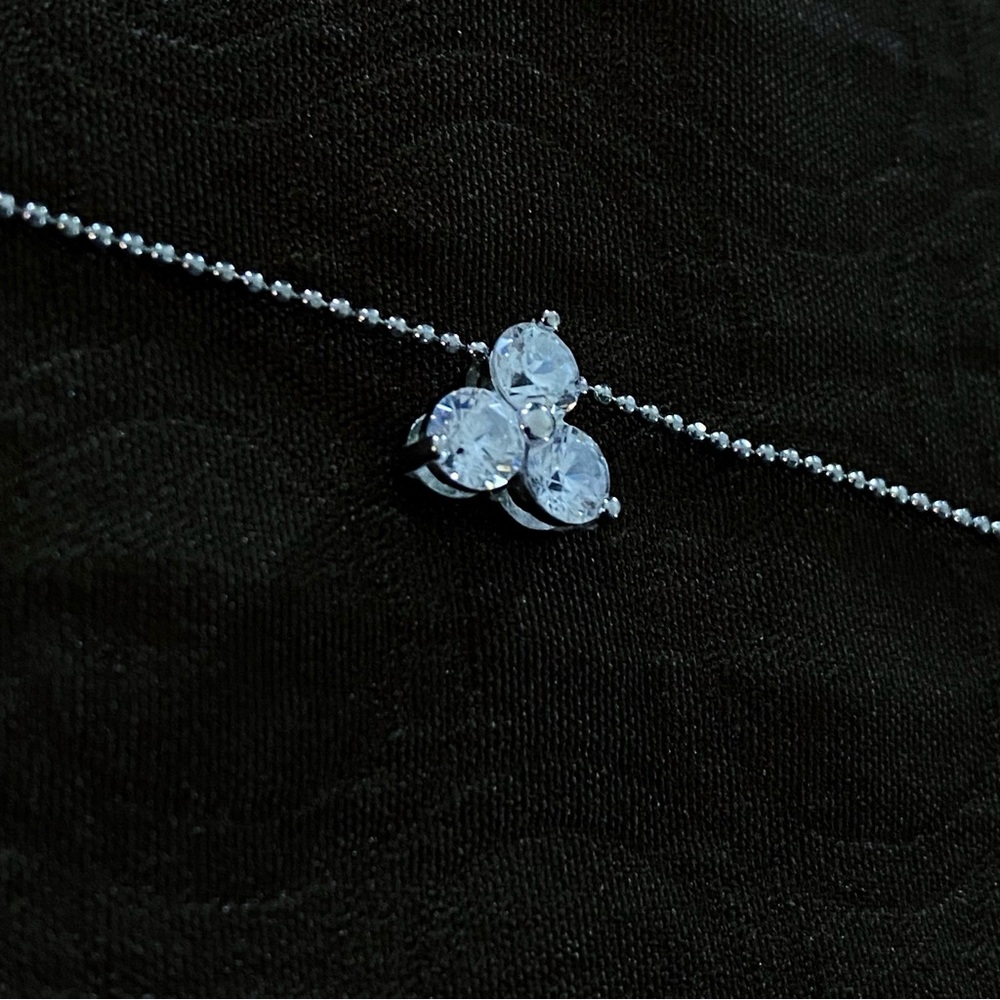 Silver-Tone Rhinestone Trio Pendant Sparkle Necklace - Picture 3 of 4